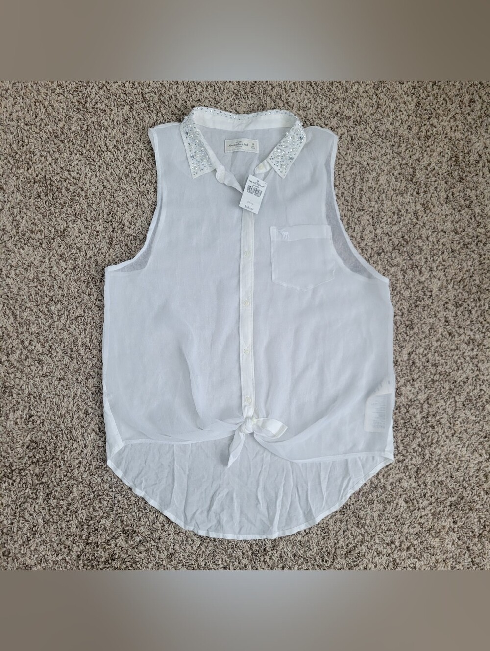 Vintage Abercrombie & Fitch Shirt Top White Chiffon Embellished Medium NWT NWD